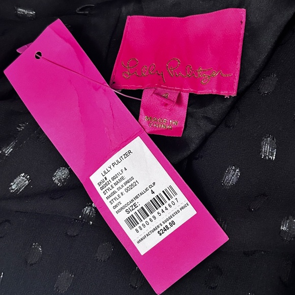 Lilly Pulitzer Silk Maisel Dress Silver Metallic Sparkle Dotted Blouson Sleeve - Picture 12 of 16